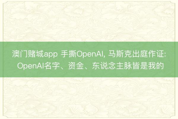 澳门赌城app 手撕OpenAI, 马斯克出庭作证: OpenAI名字、资金、东说念主脉皆是我的